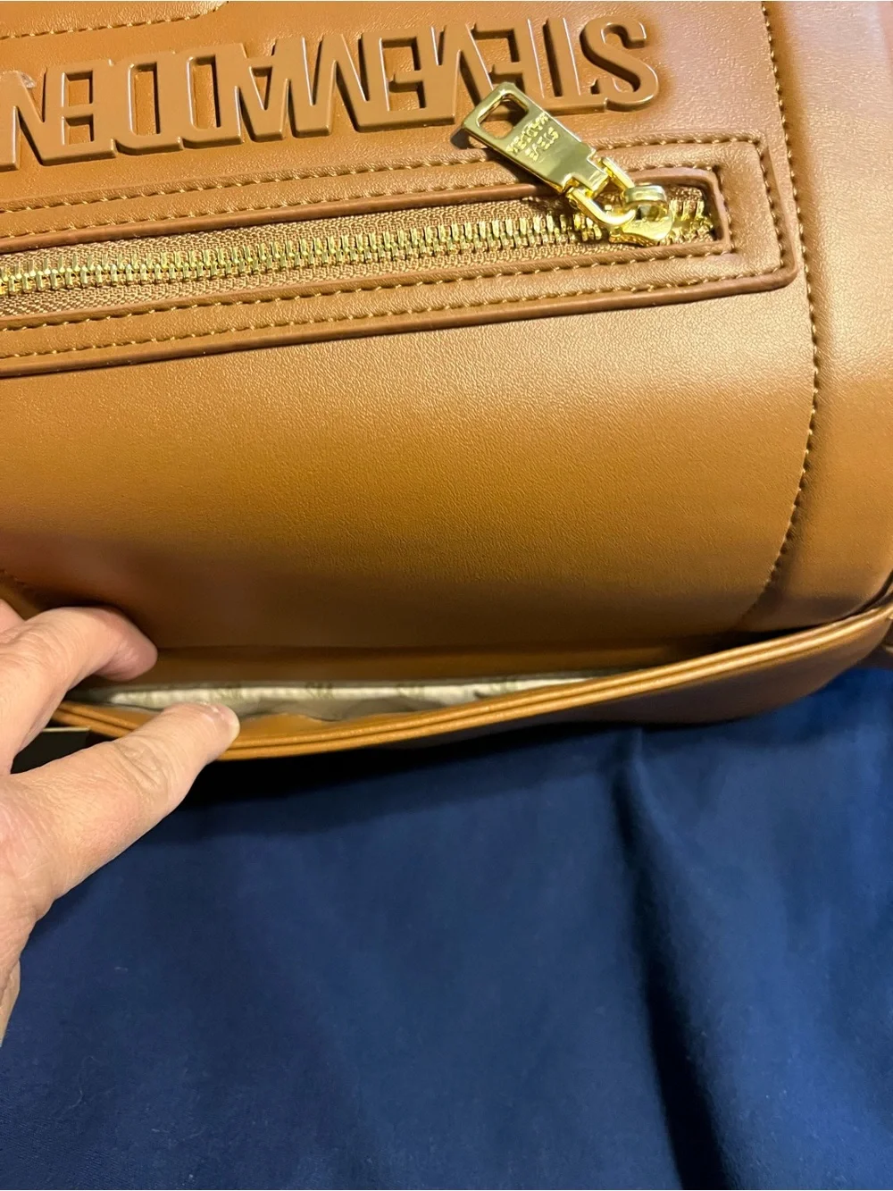 Steve Madden Cognac Leatherette Bag with Gold Hardware